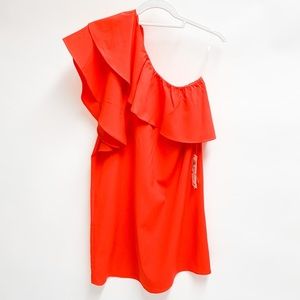 Gianni Bini One Shoulder Ruffle Shift Dress Orange